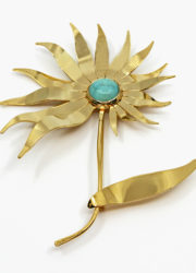 Broche, laiton doré, turquoise - H 12,5 cm / L 10 cm